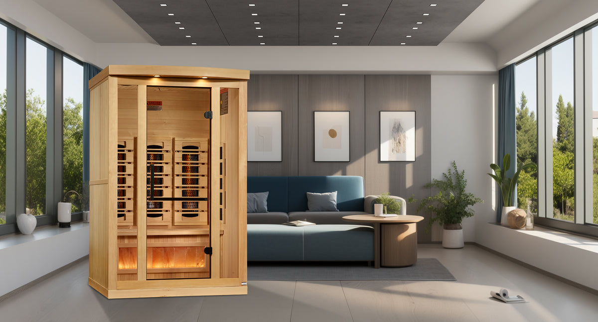 Golden Designs 2-Person Infrared Sauna with Himalayan Salt Bar