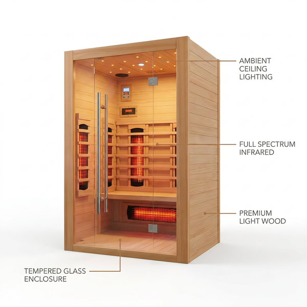 Heliox LuminaWood Infrared Sauna Cabin — infographic