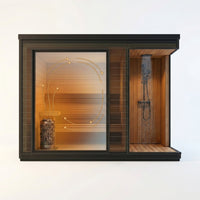 Outdoor Sauna Built for Year-Round Use, Cedar Interior, Integrated Rinse Bay, Panoramic Picture Window — How It Works