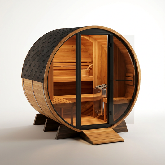 ThermoLoom BarrelView Outdoor Sauna — Studio Shot