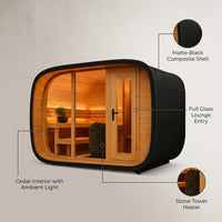 VelaTherm Orbit Pod Outdoor Sauna — infographic
