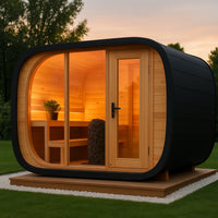 Outdoor Sauna Built for Year-Round Wellness, Cedar Interior, Stone Heater, Glass-Front Design
